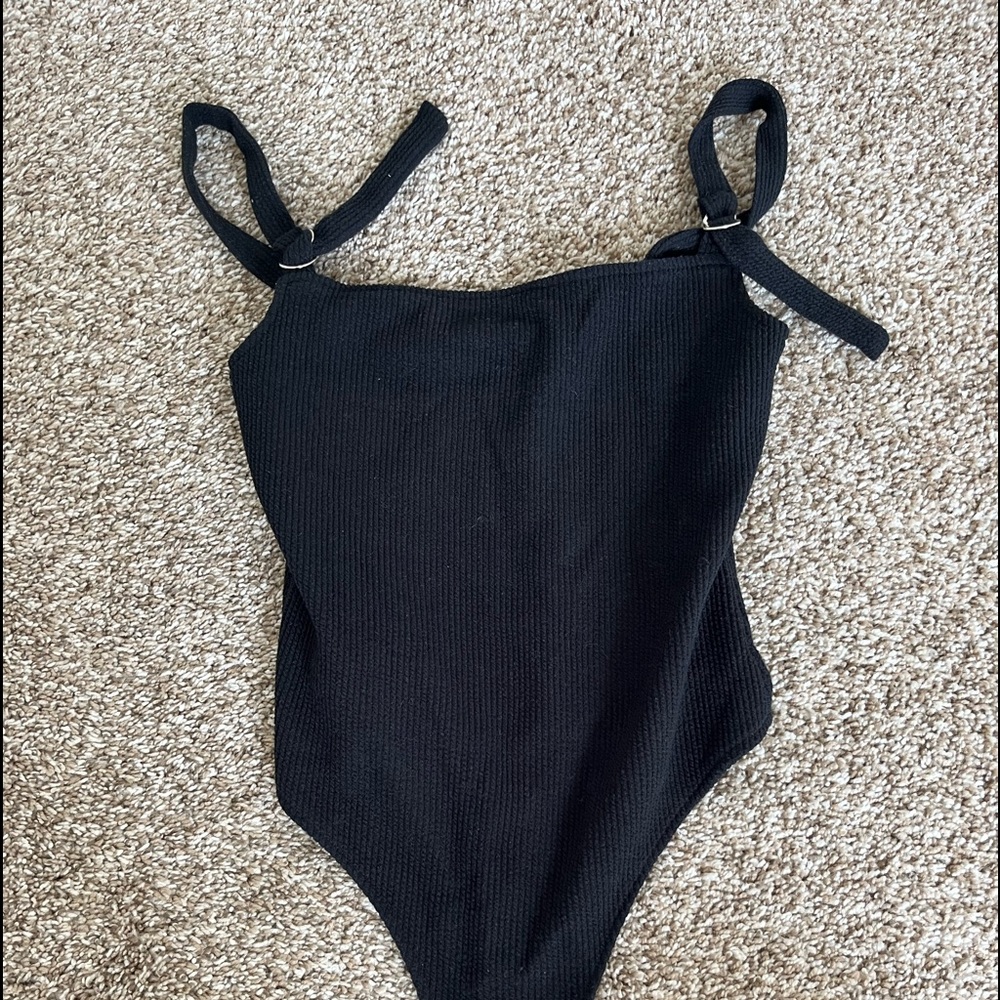 SALTY Black Ribbed Bodysuit